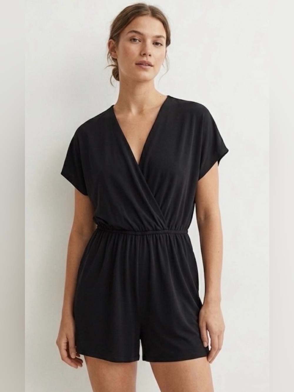 Uniqlo Black Short-Sleeve Wrap Romper